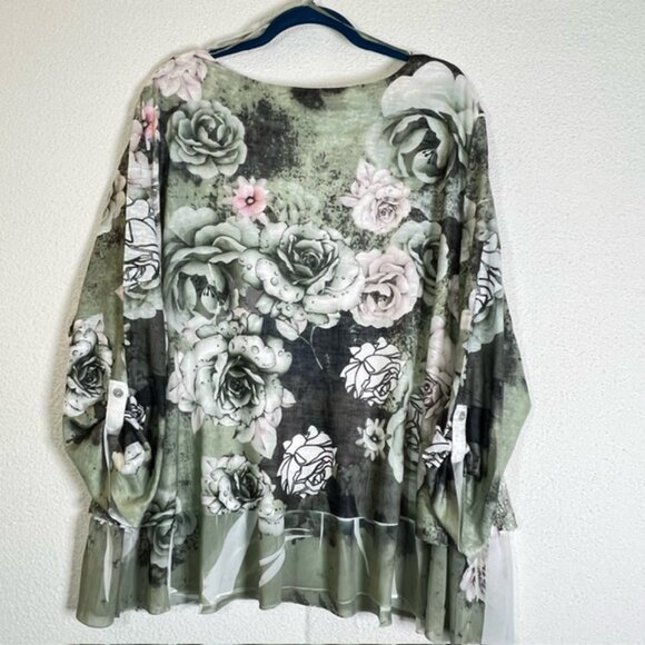 Ali Miles Layered Tunic Womens Plus Size Florals 3/4 Roll-Tab Sleeves 3X - Picture 4 of 7